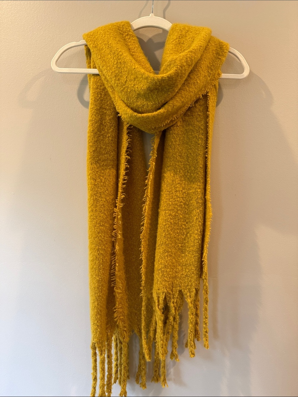Cozy Mustard Boucle Fringe Scarf